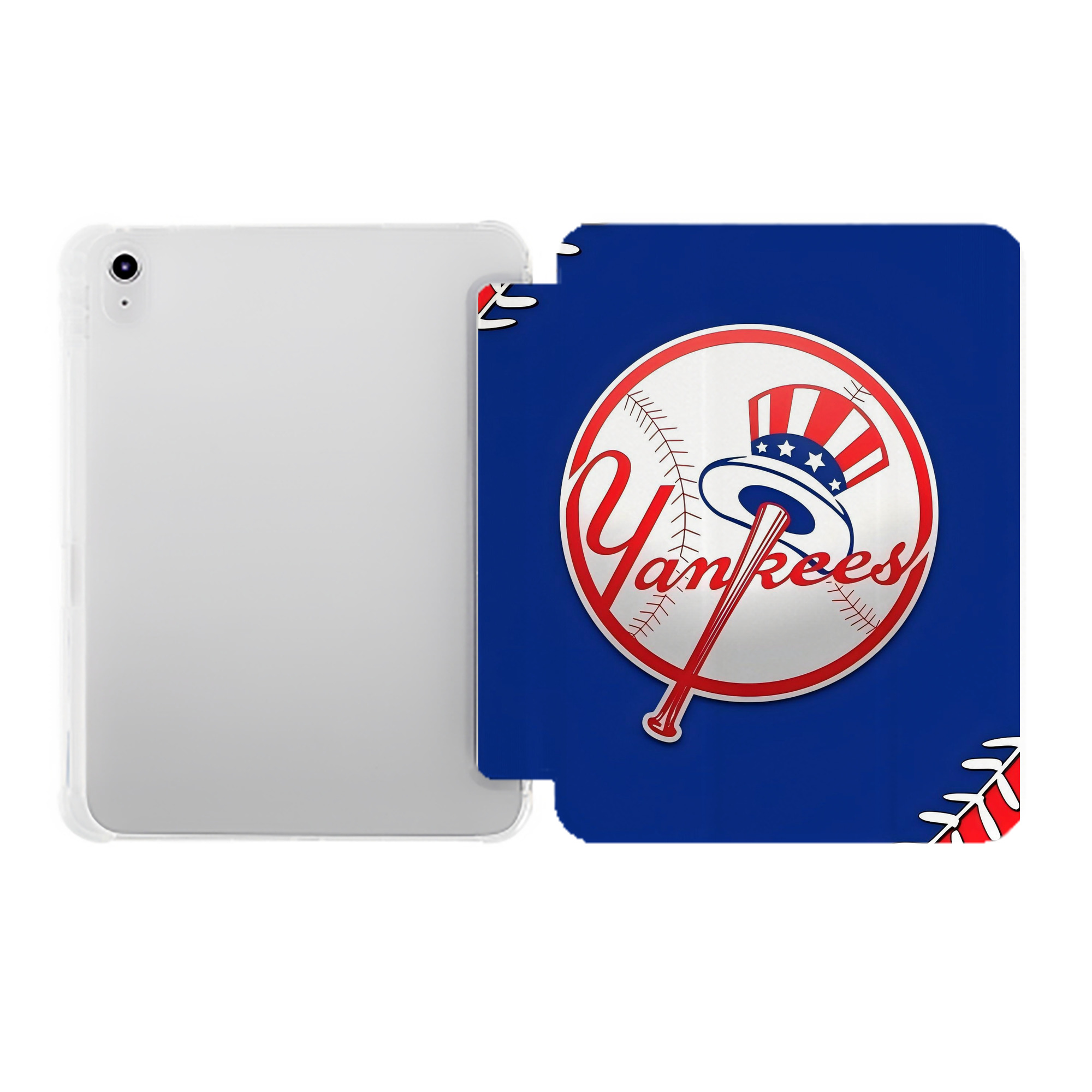 New York Yankees 203 Premium Tri-Fold PU Leather & Silicone IPad Case With Pencil Slot – Fits 9.5,10.5,10.9 – Adjustable Stand, Slim, Protective